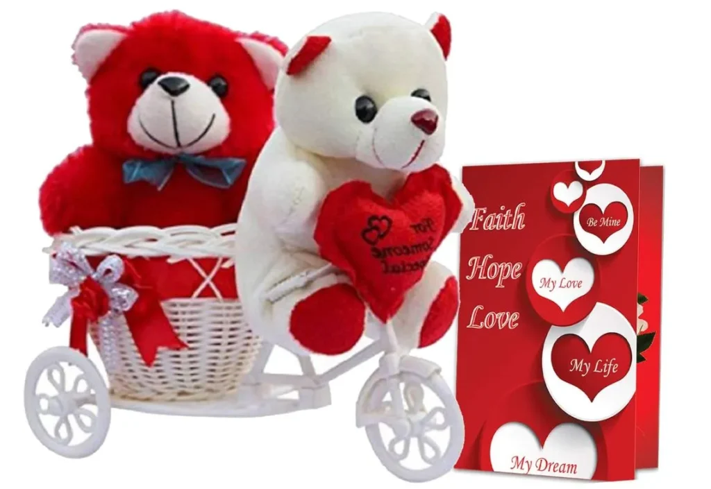 Romantic Love Gift Set For Boyfriend, Girlfriend, Unique Valentine's Day Gift For Lover, Valentines Week Day Gift , Gift for Wife, Love Hamper With Cycle Basket Teddy and Love Greeting Card