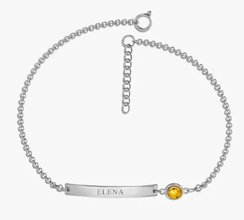 Personalised Customized 925 Sterling-Silver Engraved Name Birthstone Bar Bracelet for Women's